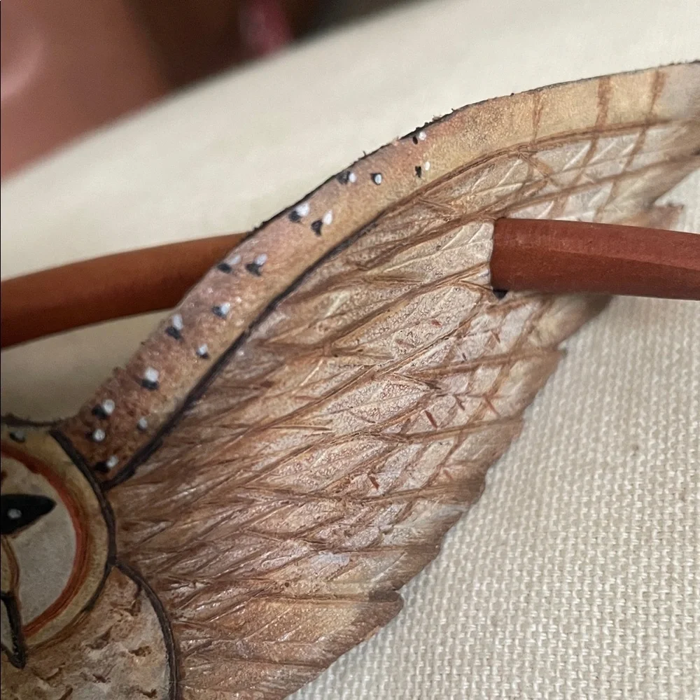 Vintage, rare Handcrafted leather Owl hair piece